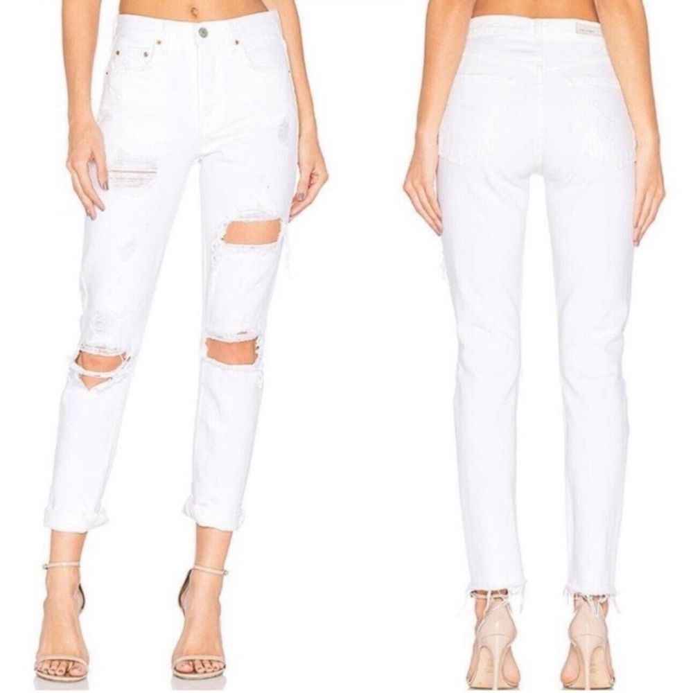 GRLFRND Karolina High Rise Straight JEAN WHITE SANDS Distressed Sz 25 NWT